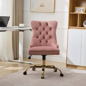 PAGED Adjustable Height Office Chair, Modern Velvet Swivel Vanity Chair with Metal Base, Button Tufted Computer Chair for Office - 1 of 4