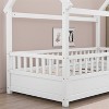 Okak Twin/Full Size Floor Bed Frame with House Roof Frame, Safety Fences, Wooden Low-Profile Bed Frame for Nursery to Big Kids Room - 2 of 4