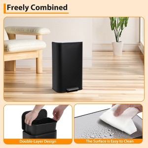 Bathroom Trash Can, 8 Gal/30L Stainless Steel Waste Bin, Soft-Close Lid, Narrow Step-on Garbage Bin - with Removable Plastic Inner Buckets (Black) - 1 of 4