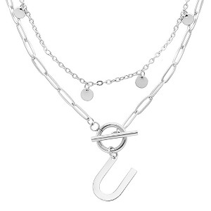 Adornia Tarnish Resistant Sterling Silver Plated Confetti And Paperclip Layered Initial Toggle Necklace - 1 of 3