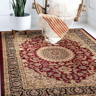 Elegant Red Medallion 8' x 10' Easy-Care Synthetic Area Rug