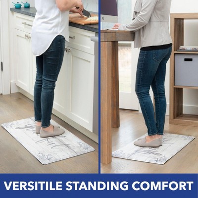 Grateful Grey and Cream Floral Anti-Fatigue Kitchen Mat