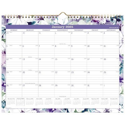 At-A-Glance 2025 Wall Calendar 11.875"x14.875" Floral: Twin-Wire Binding, Non-Toxic, Acid-Free Paper, Adult Stationery