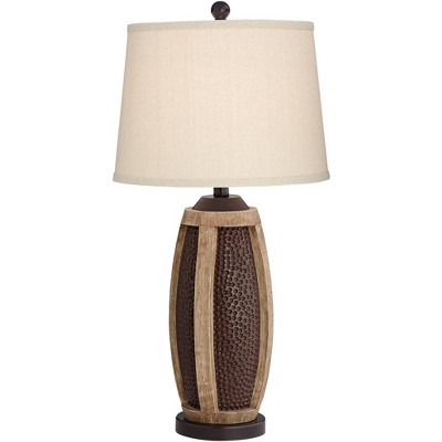 Rustic Bronze and Wood Table Lamps with USB Ports, Set of 2