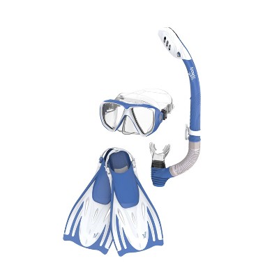 Speedo Adult Mask Snorkel and Fin Set - Blue/White L/XL