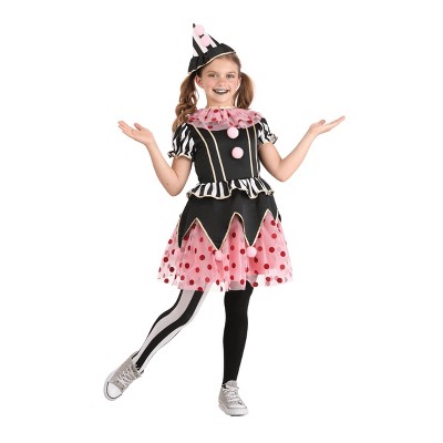 HalloweenCostumes.com X Large Girl Child Black & Pink Clown Costume,  Dress, Hat, Collar, Tights, White/Pink/Black