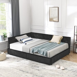 Full Size Mid-Century Upholstered Daybed with Storage Drawers,Velvet Sofa Bed Frame for Bedroom or Living Room-LAOTIES - 1 of 4