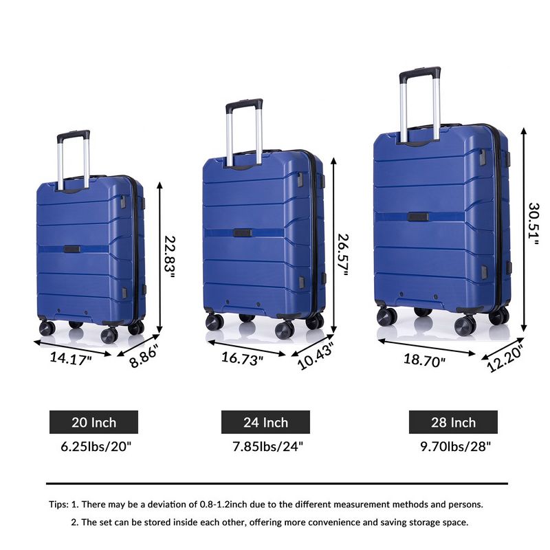 3 Piece Luggage Set,Hardshell Suitcase Set with Spinner Wheels & TSA Lock,Expandable Lightweight Travel Luggage, 2 of 8