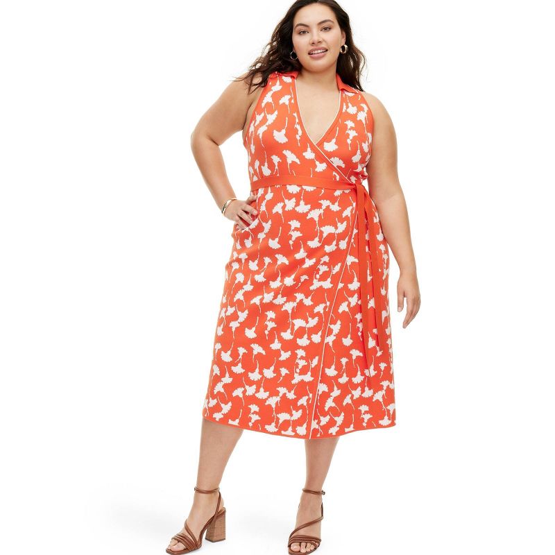 Women's Collared Sleeveless Ginkgo Cherry Tomato Sweaterknit Midi Wrap Dress - DVF for Target, 1 of 13