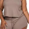 Slickblue Plus Size Ribbed Strappy Top and Shorts Set - Drawstring Waist, Stretchy Knit, Taupe/Green Bay, Size 1XL-3XL - 2 of 4