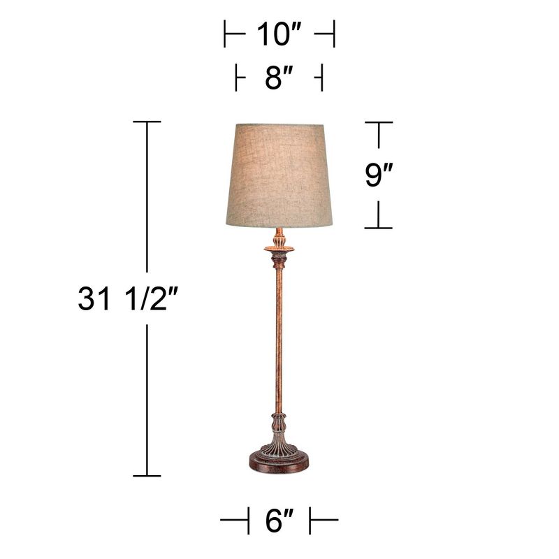 Regency Hill Bentley Traditional Buffet Table Lamp 31 1/2" Tall Weathered Brown Linen Fabric Drum Shade for Bedroom Living Room Bedside Nightstand, 4 of 8