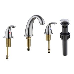 Modern 2-Handle Widespread Bathroom Faucet with Waterfall Spout, 3-Hole Sink Mount, Pop-Up Drain Assembly, and Lead-Free Supply Lines - 1 of 4