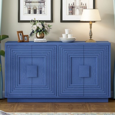 NicBex 60" Retro Style 4-Doors Sideboard,Kitchen Storage Cabinets with Adjustable Shelves for Kitchen and Dining Room,White/Blue/Espresso