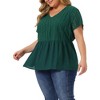 Agnes Orinda Women's Plus Size Contrast Panel Eyelet V Neck Elastic Back Short Sleeve Blouses - 2 of 4