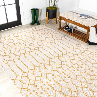 Boho Chic Moroccan-Inspired Geometric Black 9' x 12' Outdoor Area Rug