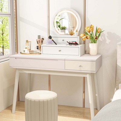 White MDF Vanity Mirror with LED Light and Storage Drawers