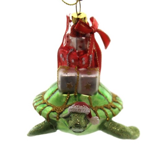 Turtle w/Christmas Tree Glass Ornament 