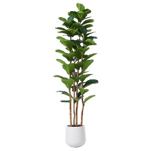 Kazeila Artificial Fiddle Leaf Fig Tree with Realistic Leaves and Natural Trunk, Silk Faux Potted Tree - 1 of 4