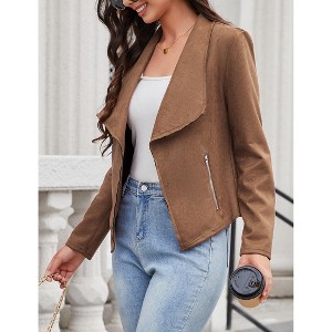 Women's Fashion Faux Suede Jackets  Clothes Lapel Long Sleeve Open Front Outerwear Cropped Coats - 1 of 4