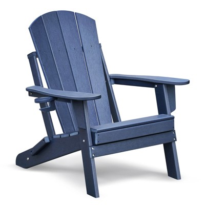 GlasFlength Patio Seating Sets HDPE Outdoor Folding Chair, All-Weather Lounge Lawn Chair for Garden, Navy Blue 22"*25"*34"