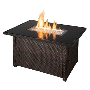 Endless Summer 44 x 32" Rectangular 40,000 BTU Liquid Propane Gas Outdoor Fire Pit Table w/ White Fire Glass, Center Insert and Cover, Brown/Black - 1 of 4