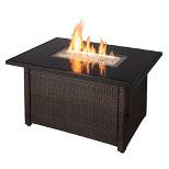 Endless Summer 44 x 32" Rectangular 40,000 BTU Liquid Propane Gas Outdoor Fire Pit Table w/ White Fire Glass, Center Insert and Cover, Brown/Black