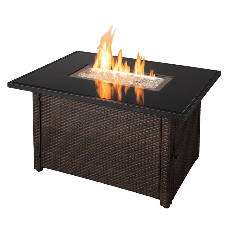 Endless Summer 44 x 32" Rectangular 40,000 BTU Liquid Propane Gas Outdoor Fire Pit Table w/ White Fire Glass, Center Insert and Cover, Brown/Black, 1 of 7
