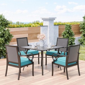 ALAULM Patio Dining Set Outdoor Furniture, Metal Furniture Set Fixed Chairs and Large Table with Umbrella Cutout,for Garden,Porch, Deck, Backyard - 1 of 4