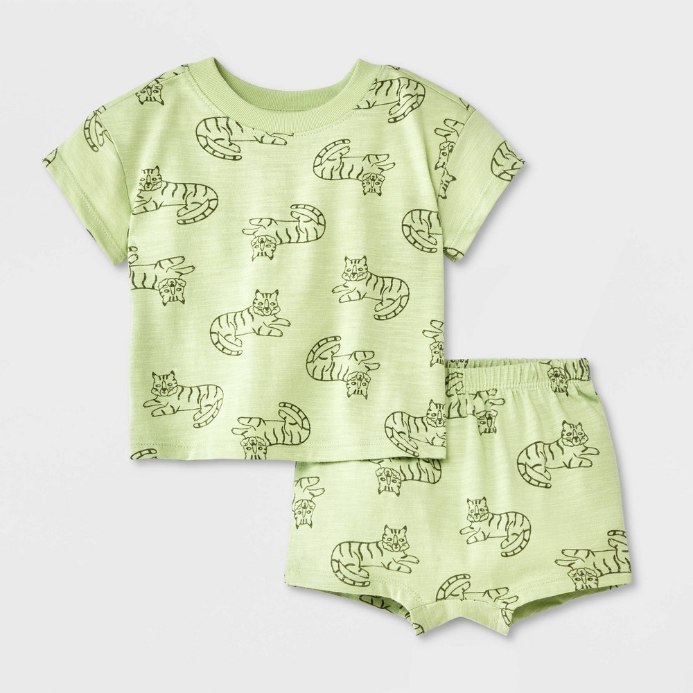 Baby Boys' Tiger Top & Bottom Set - Cat & Jack™ Green Newborn