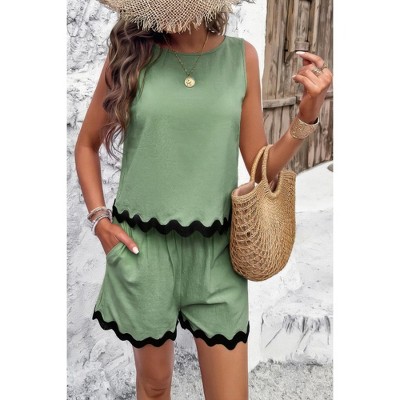 I am a Fashion Junky Two Pieces Printed Sleeveless Pockets Shorts Sets