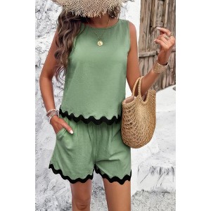 I am a Fashion Junky Two Pieces Printed Sleeveless Pockets Shorts Sets - 1 of 4