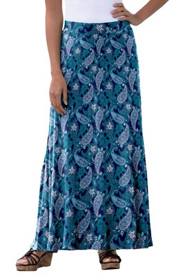 Jessica London Women’s Plus Size Everyday Knit Maxi Skirt, 12 - Teal ...