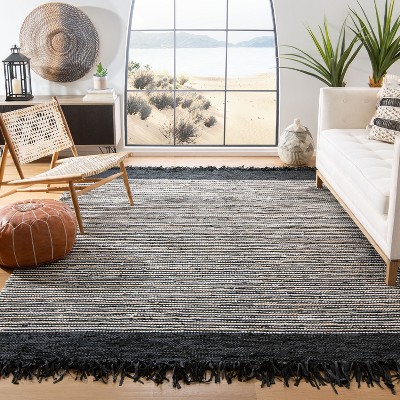 Black and White Striped Cowhide 8' x 10' Area Rug
