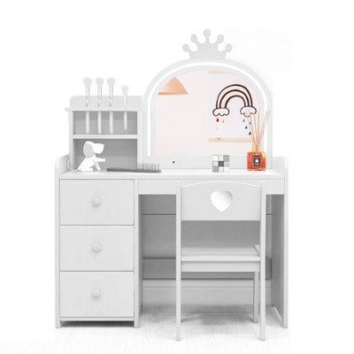 Garvee 2-in-1 Kids Vanity with Detachable Top, Vanity Table and Chair Set with Mirror and Lights, 3-Drawer Makeup Desk Dressing Table for Little Girls