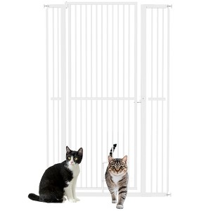 PawHut 59" Extra Tall Pet Gate for Cats, 30"-41" Dog Gate with Cat Door, 1.4" Narrow Gap, 2.8" and 5.5" Extension, for Doorway, Hallway, Stairway - 1 of 4