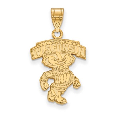Black Bow Jewelry 14k Yellow Gold Plated Sterling Silver Wisconsin Badgers NCAA Large Pendant