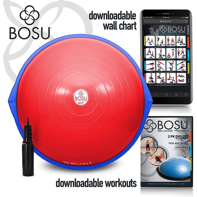 Bosu 72-10850 Home Gym Equipment The Original Balance Trainer 65 cm Diameter, Red and Blue, 2 of 7