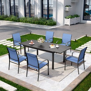 Captiva Designs 7pc Patio Set with Expandable Black Rectangle Steel Dining Table & Sling Fixed Dining Chairs - 1 of 4