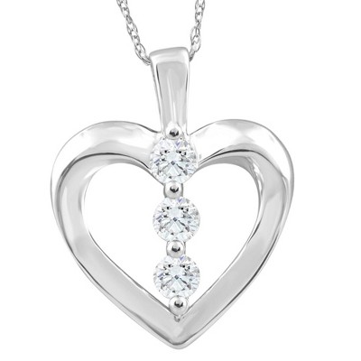 Pompeii3 10K White Gold 1/3Ct T.W. Round Natural Diamond Heart Pendant Necklace