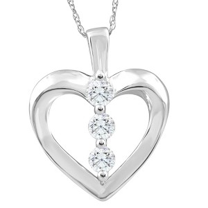 Pompeii3 10K White Gold 1/3Ct T.W. Round Natural Diamond Heart Pendant Necklace - 1 of 4