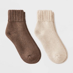 Women's Full Terry with Chunky Ribbed Cuff Cloud Soft Lounge 2pk Ankle Socks - Auden™ 4-10 - 1 of 3