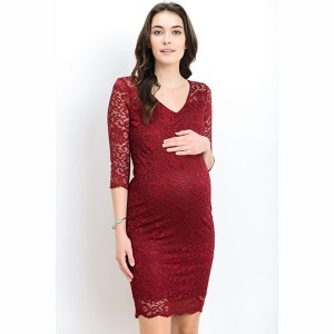 Hello MIZ Womens Floral Scallop Lace V-Neck Maternity Dress - 1 of 4