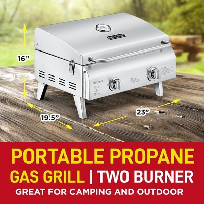 Portable Grill – Table Top Stainless Steel Propane Gas BBQ for Camping and Outdoor – 2 Burners –20,000 - Thumbnail 2