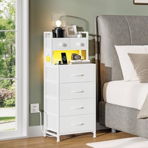 WOWLIVE Tall Nightstand with Charging Station and LED, Bed Side Table with 6 Drawers and 3-Tier Wood Storage Shelves for Bedroom - 1 of 4