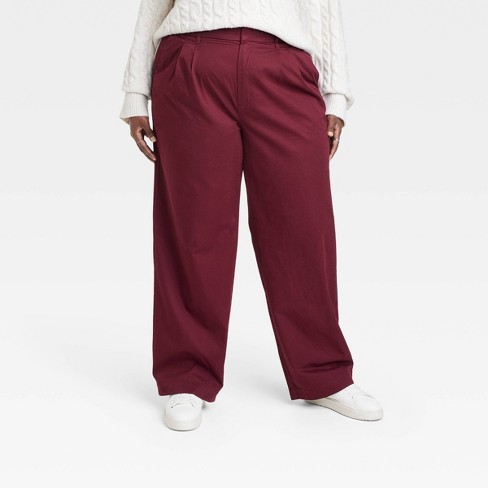 Women's High-Rise Pleat Front Straight Chino Pants - A New Day™ Burgundy 26