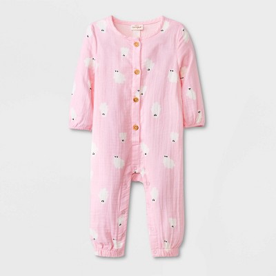 Baby Girls' Ghost Gauze Long Sleeve Romper - Halloween - Cat & Jack™ Light Pink 6-9M