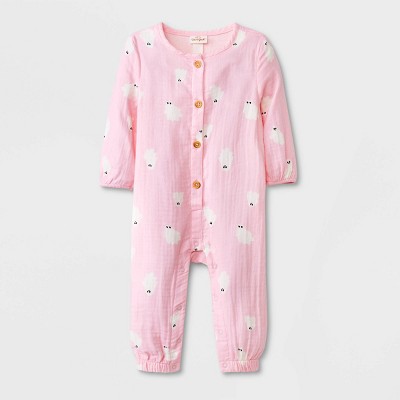 Image of Baby Girls' Ghost Gauze Long Sleeve Romper - Halloween - Cat & Jack™ Light Pink 0-3M