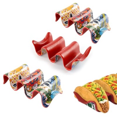 Prepara Taco Holder, 3-Pack - Taco Rack for Upright Serving, Durable Melamine Food Stand, Mess-Free Table Organizer (Red)