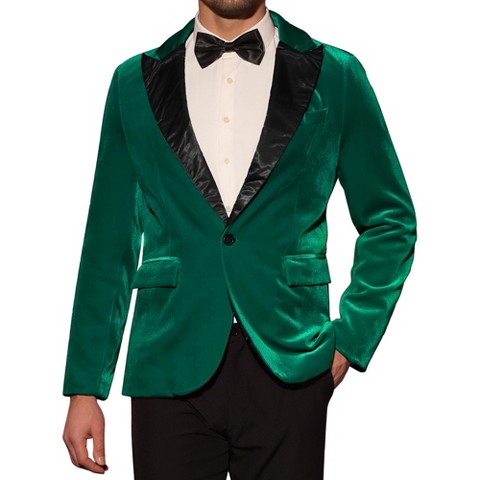 Lars Amadeus Men's One Button Party Prom Tuxedo Velvet Suit Blazer Dark Green Medium