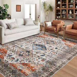Washable Vintage Printed Rug Non Slip Low Pile Rug Soft Throw Floor Cover Foldable Indoor Carpet for Living Room Bedroom Playroom Nursery - 1 of 4